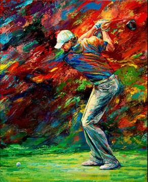 Sport Painting - impressionism red golfer